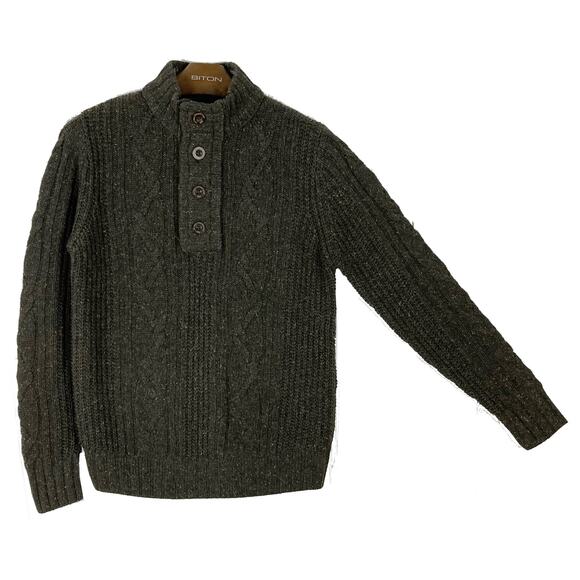 Next Other - Nwot NEXT Sweater Men M Brown Wool-Blend Cable Knit Speckled 1/4-Btn Mock-Neck